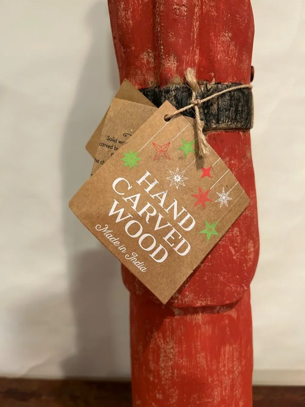 NWT Hand-carved, solid mango wood Christmas Santa figurine